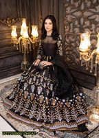 Black Katan Silk Maxi Set with Golden Floral Embroidery